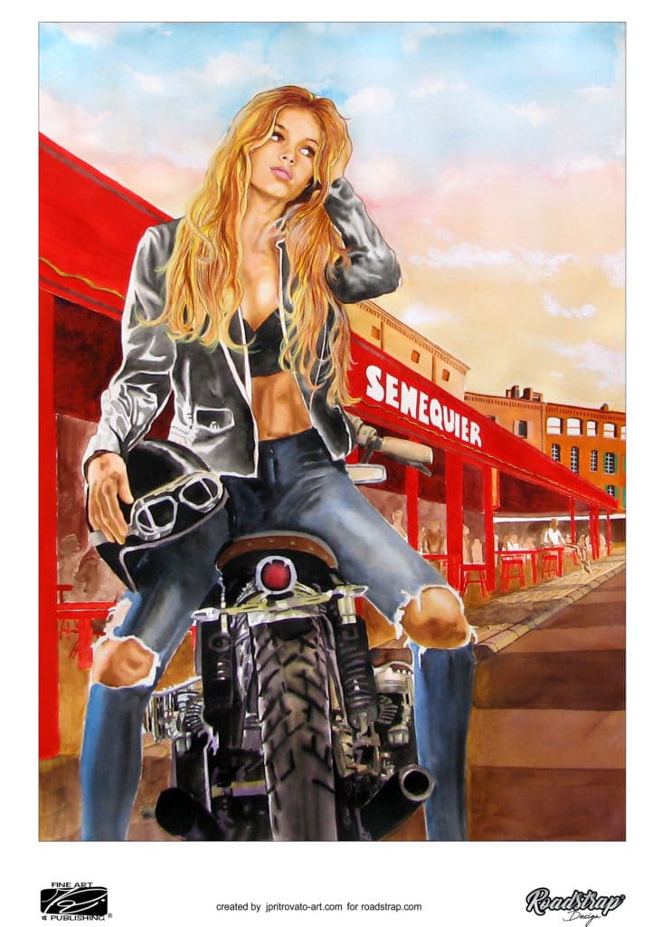 Pin up moto poster Roadstrap des artistes 100Français