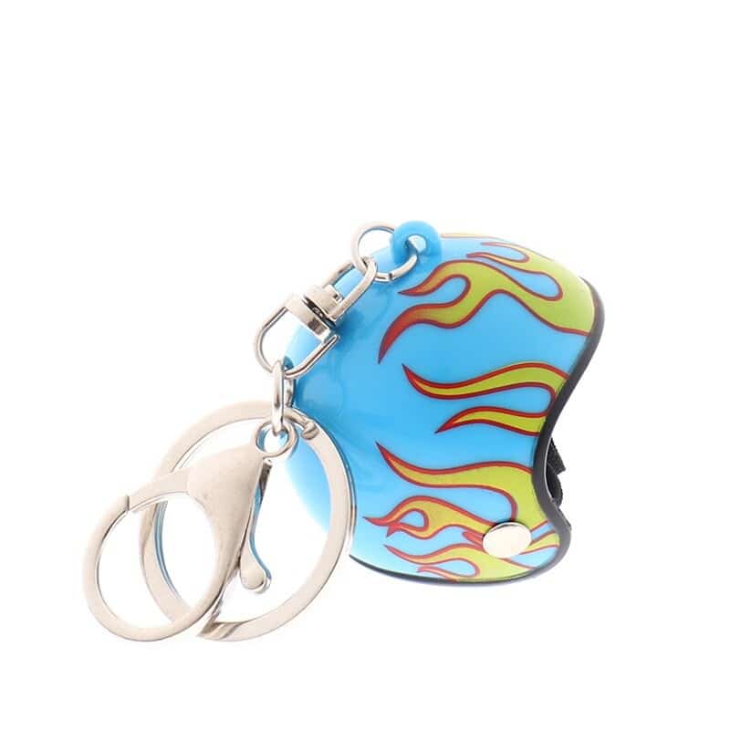 Porte-clé casque moto flamme Bleu